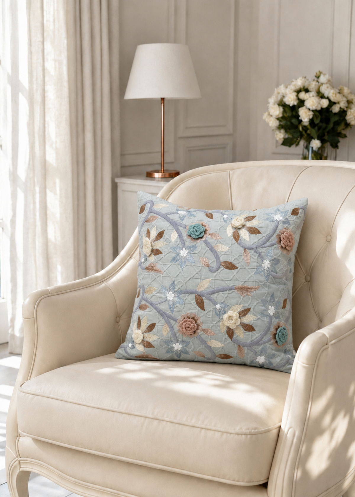 Celadon Floral Cushion Cover