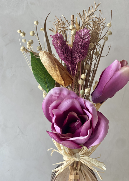 Artificial Dried Floral Bunch with Vase - Beige &amp; Pink