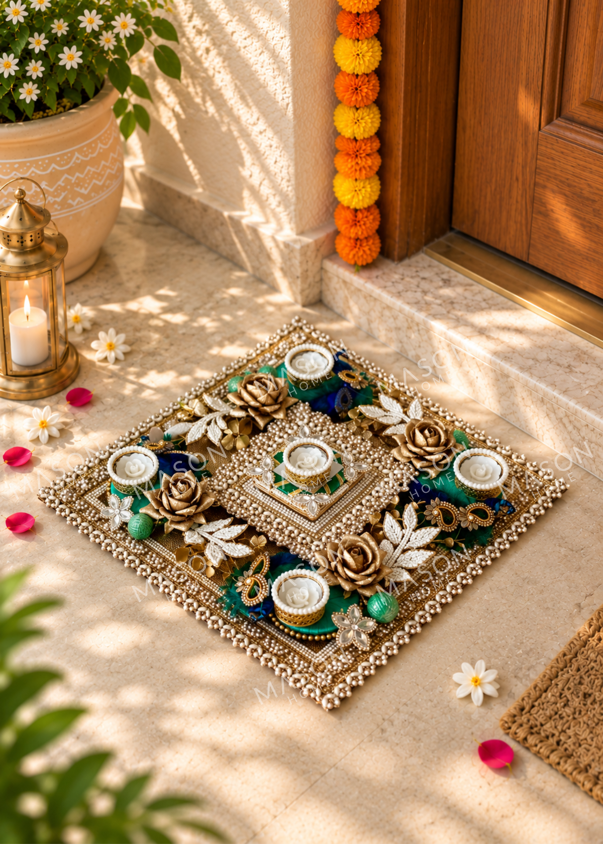Festive Peacock Royale I Artificial Rangoli