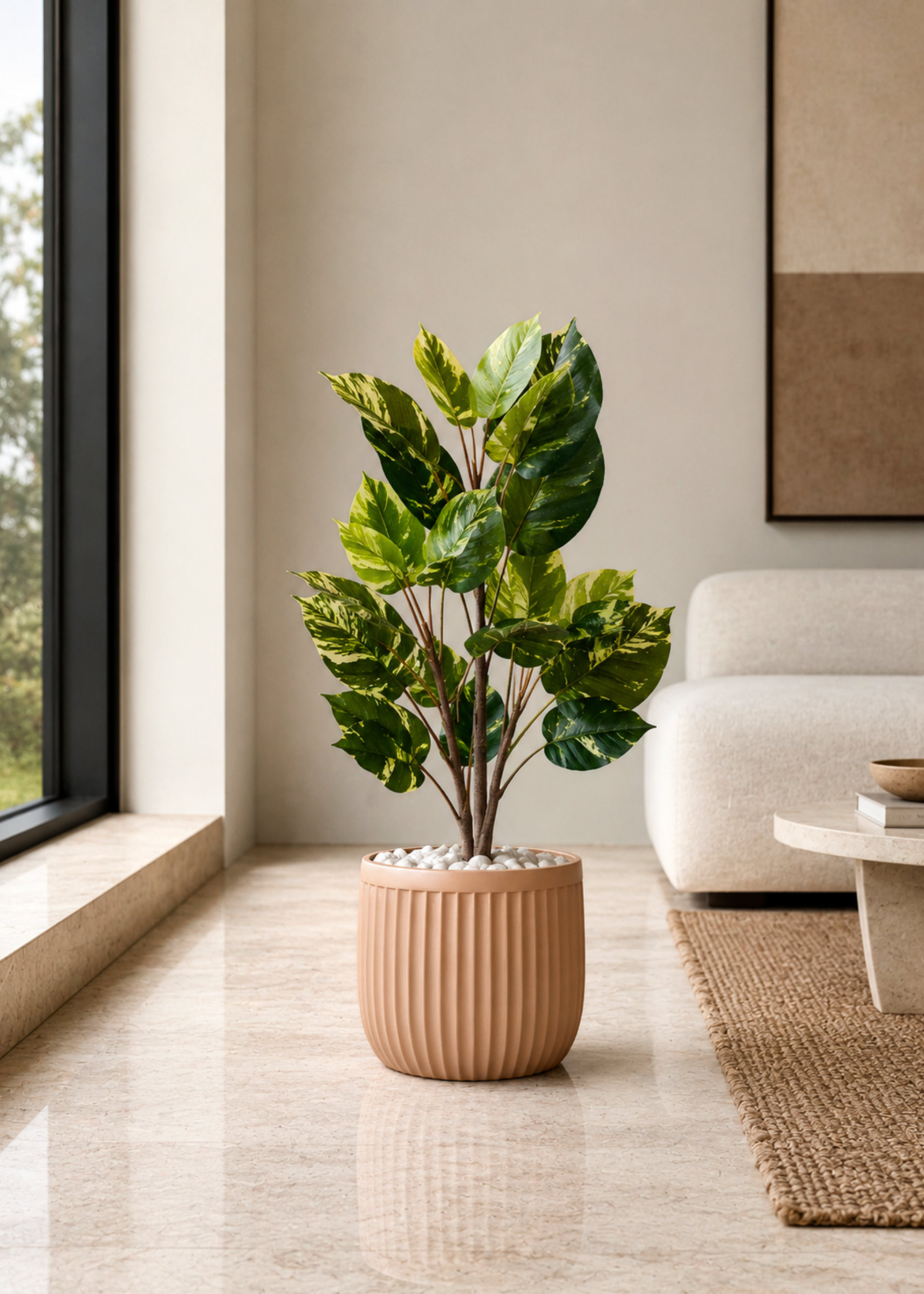 Valen Ribbed Planters - Terracotta Beige