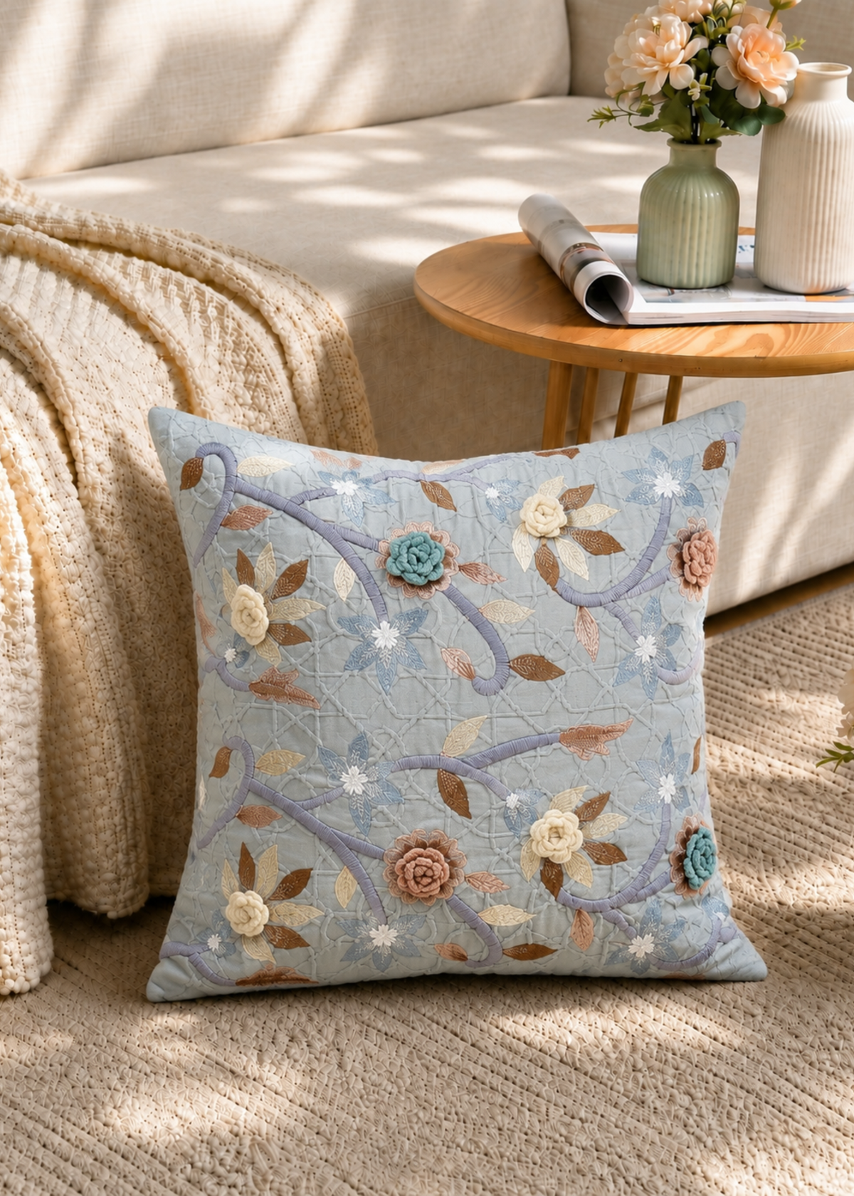 Celadon Floral Cushion Cover