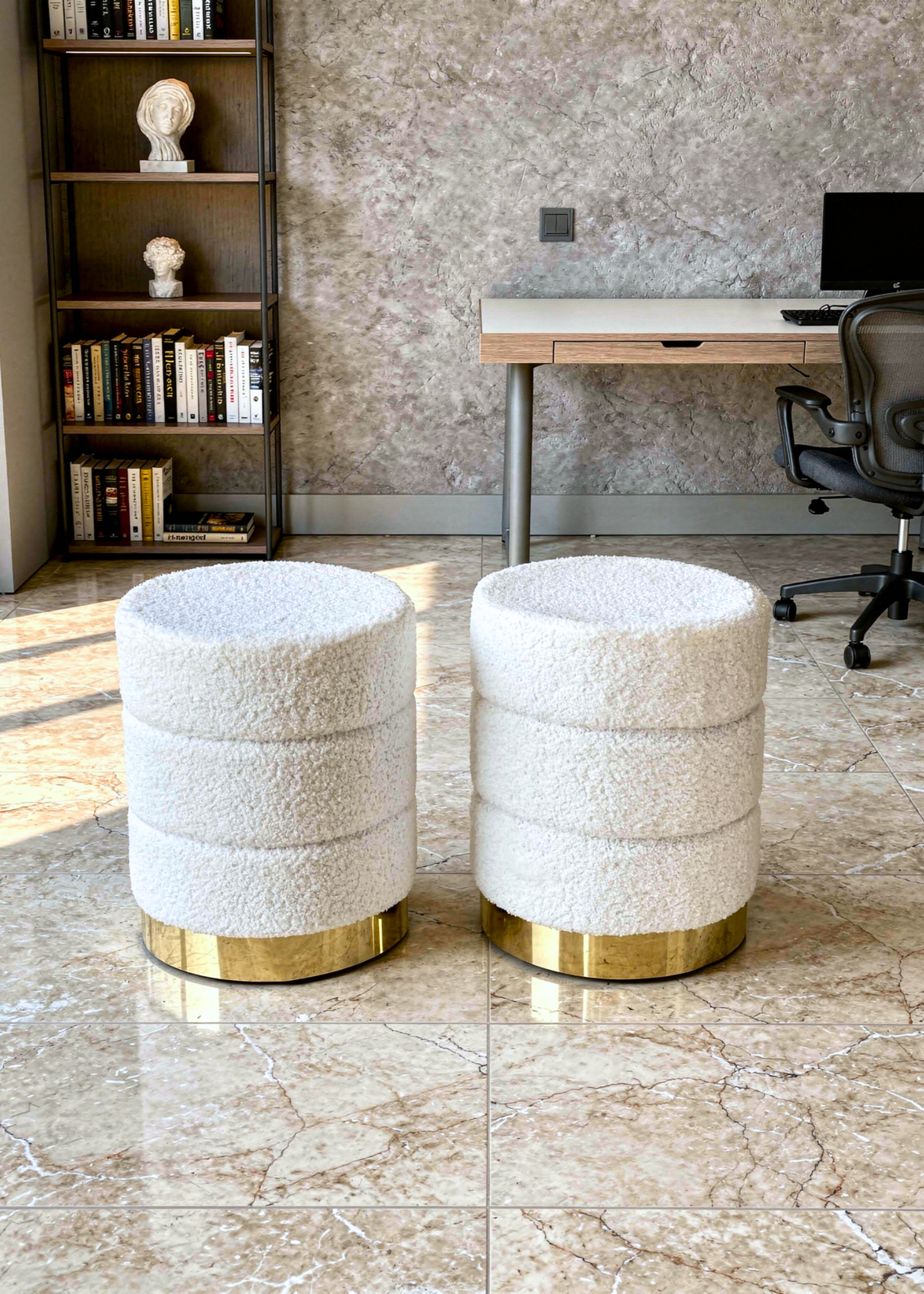 Cloud Boucle Storage Pouffe Set - Chalk White
