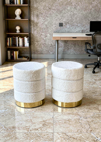 Cloud Boucle Storage Pouffe Set - Chalk White