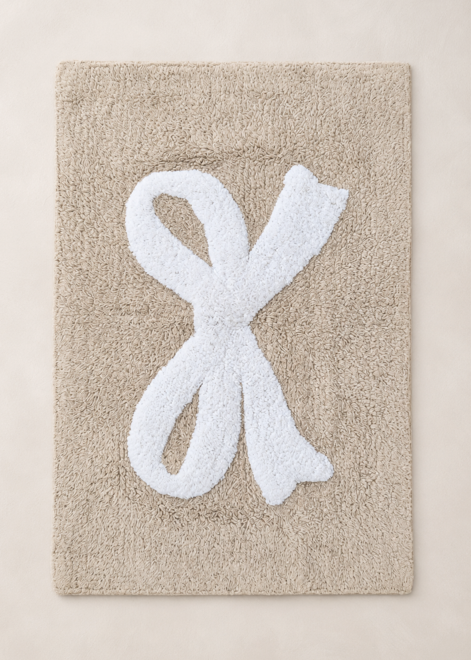 Bella Bow Anti Slip - Tufted - Cotton Bath Mat - Beige - 60 x 40 cm