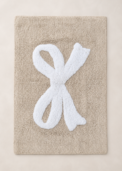 Bella Bow Anti Slip - Tufted - Cotton Bath Mat - Beige - 60 x 40 cm
