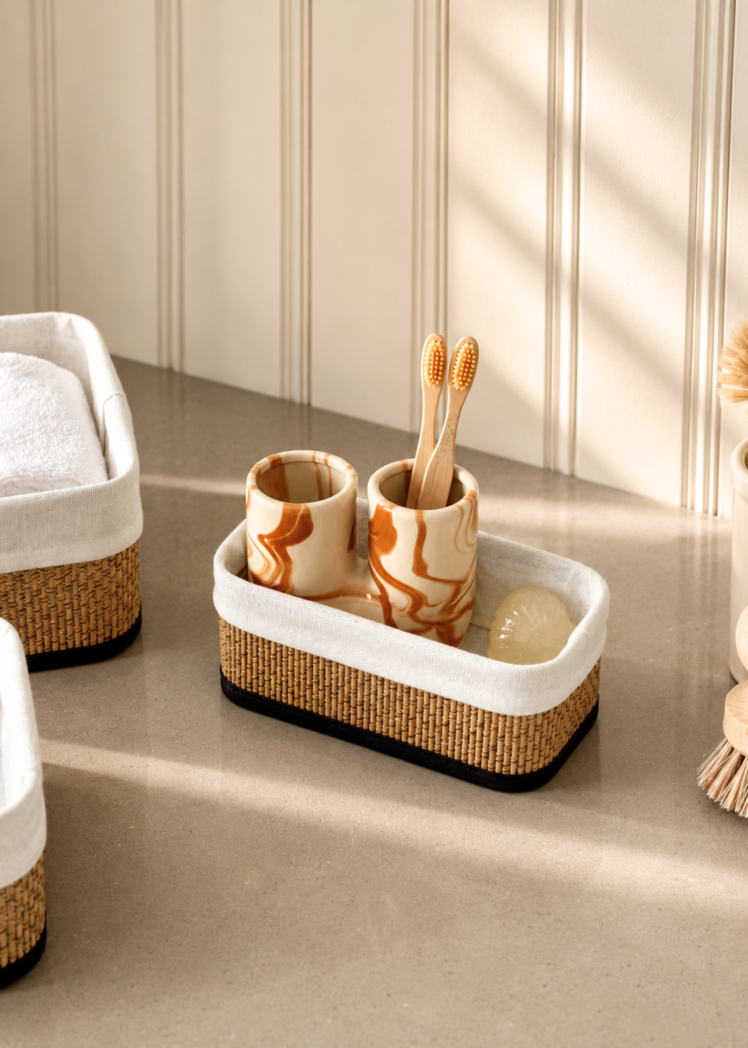 Miro Basket - White &amp; Brown (Set of 3)