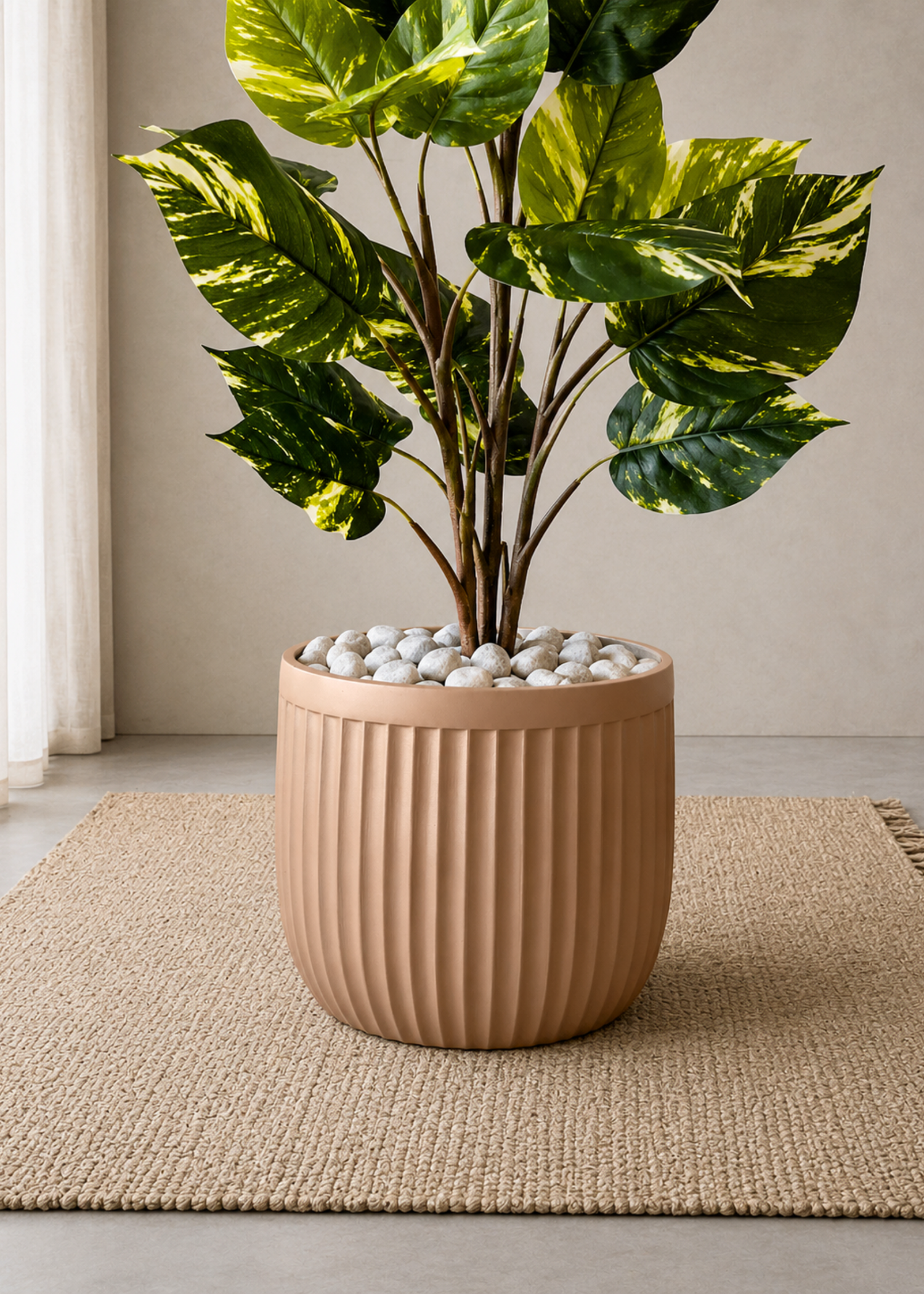 Valen Ribbed Planters - Terracotta Beige