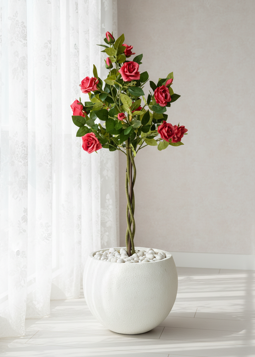 Artificial Red Twisted Rose Plant - 4 Feet