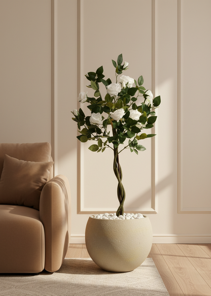 Artificial White Twisted Rose Plant - 4 Feet