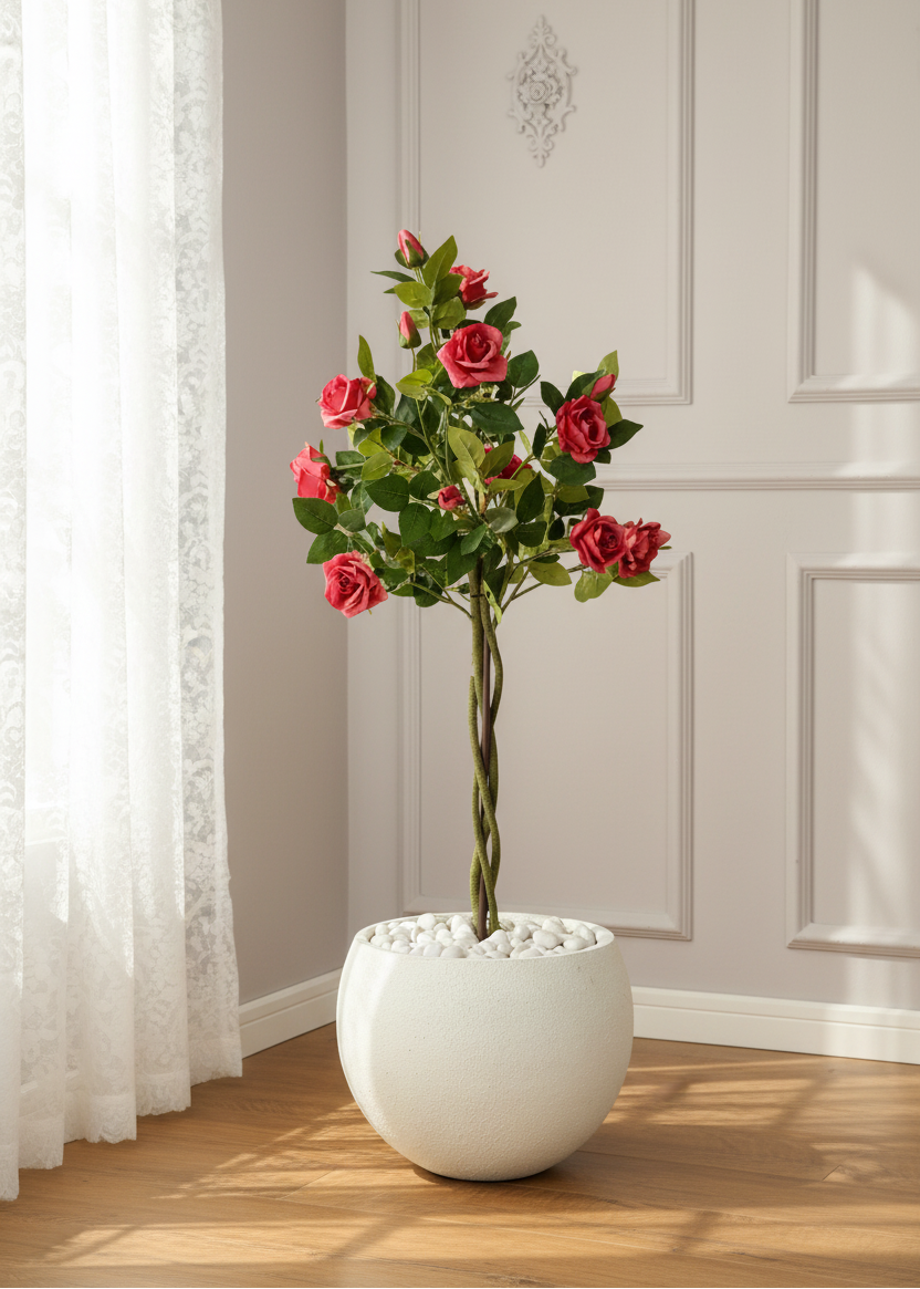 Artificial Red Twisted Rose Plant - 4 Feet