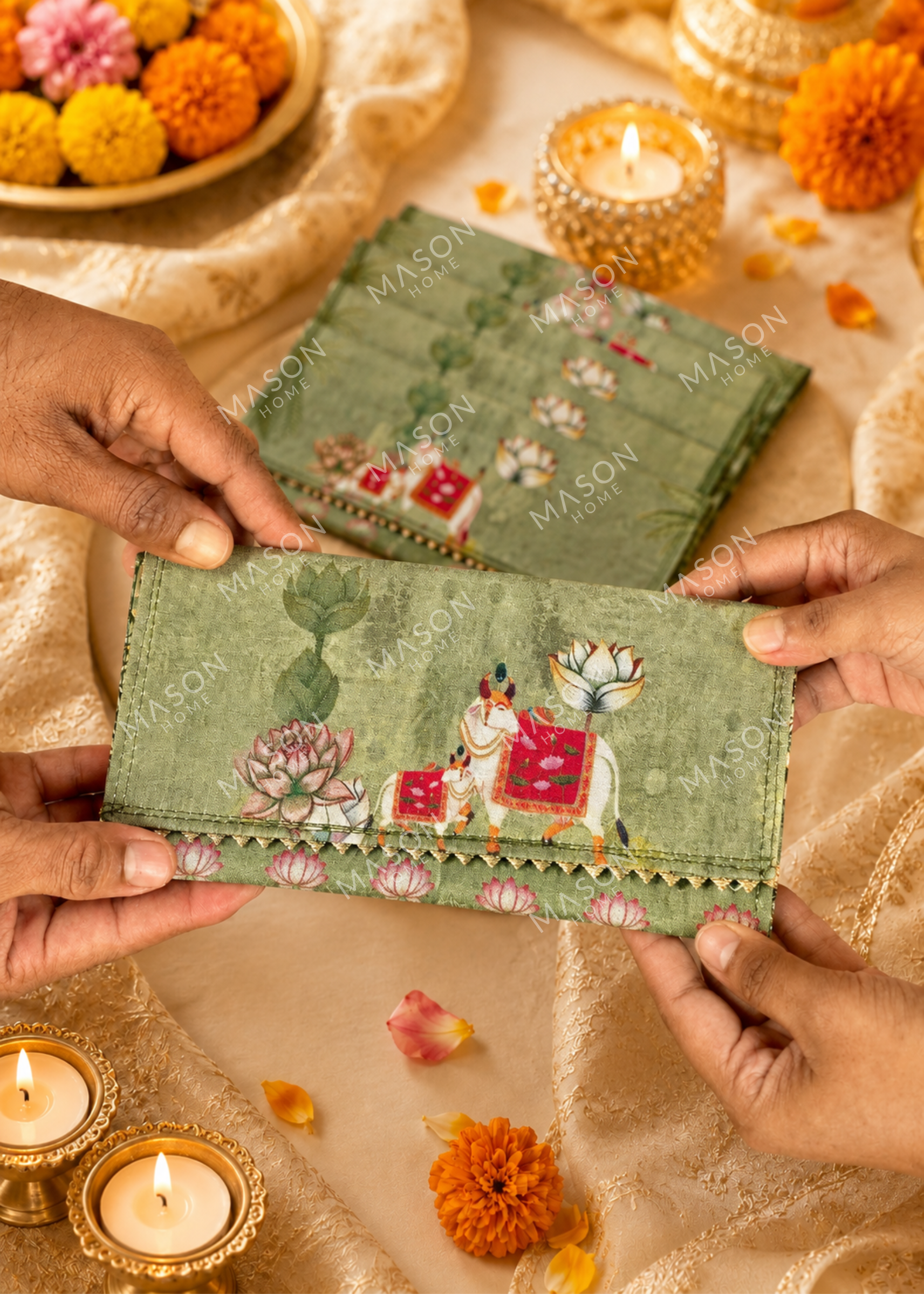 Festive Vrindavan Shagun Envelopes - Green (Set of 5)