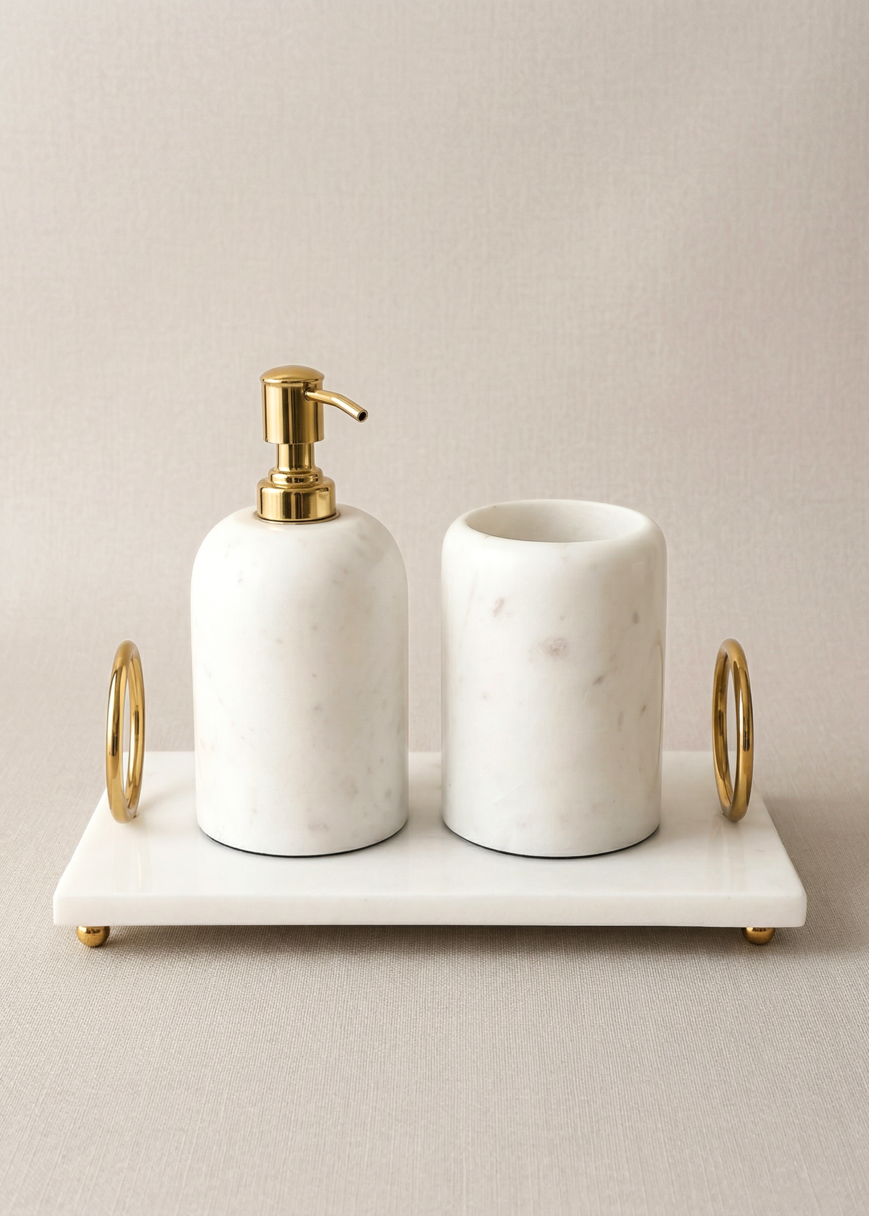 Svara Marble Bathroom Set  - White (Set of 3)