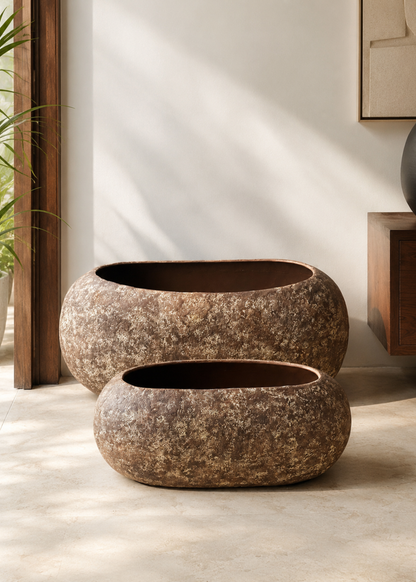 Fossil Basin Planters - Aged Brown