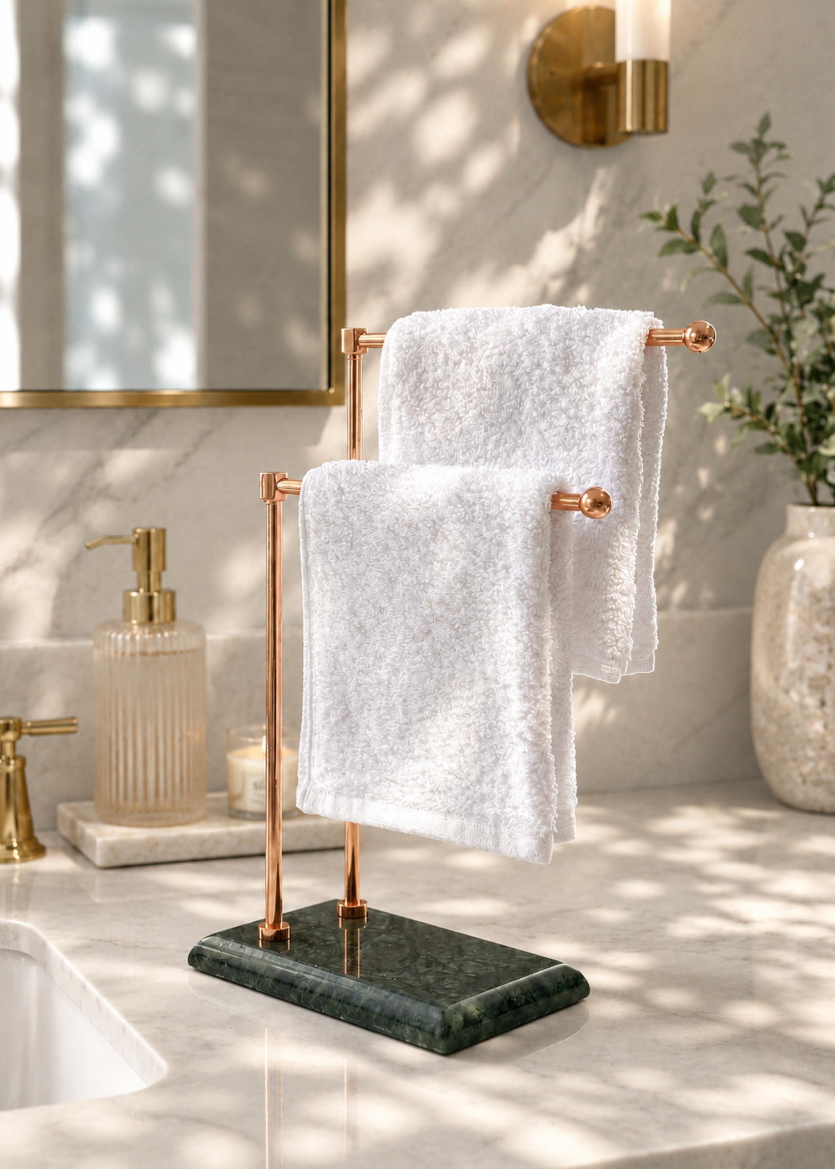 Melrose Hand Towel Stand - Black &amp; Rose Gold