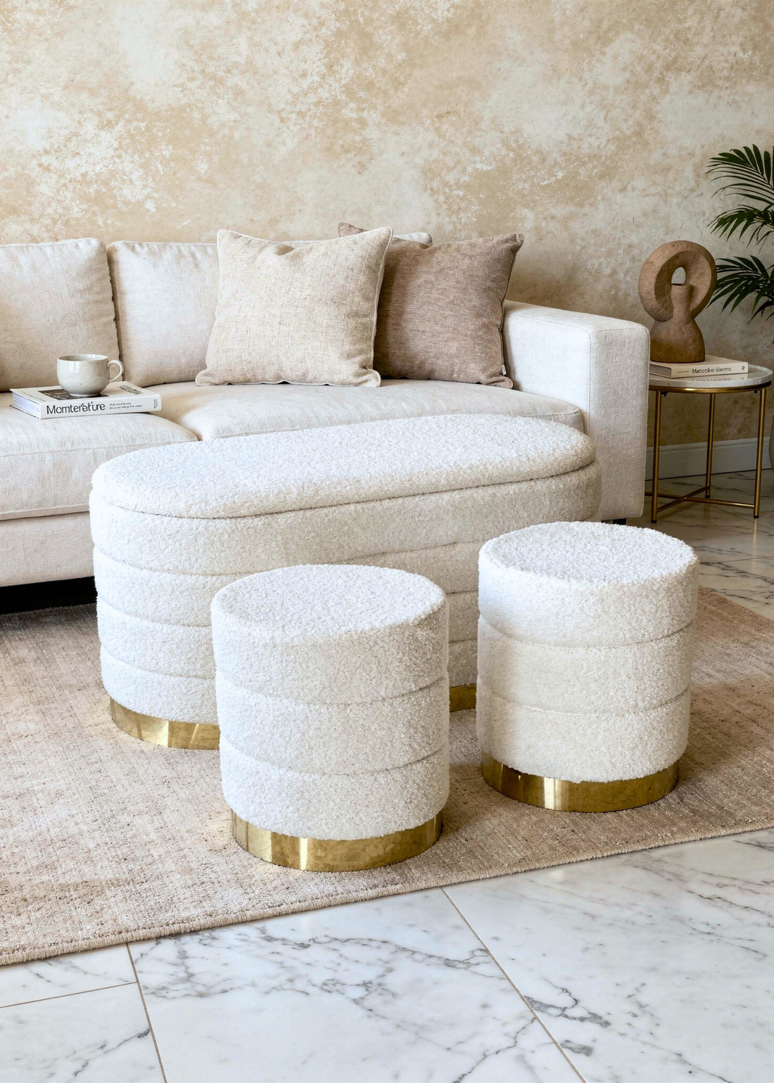 Cloud Boucle Storage Pouffe Set - Ivory