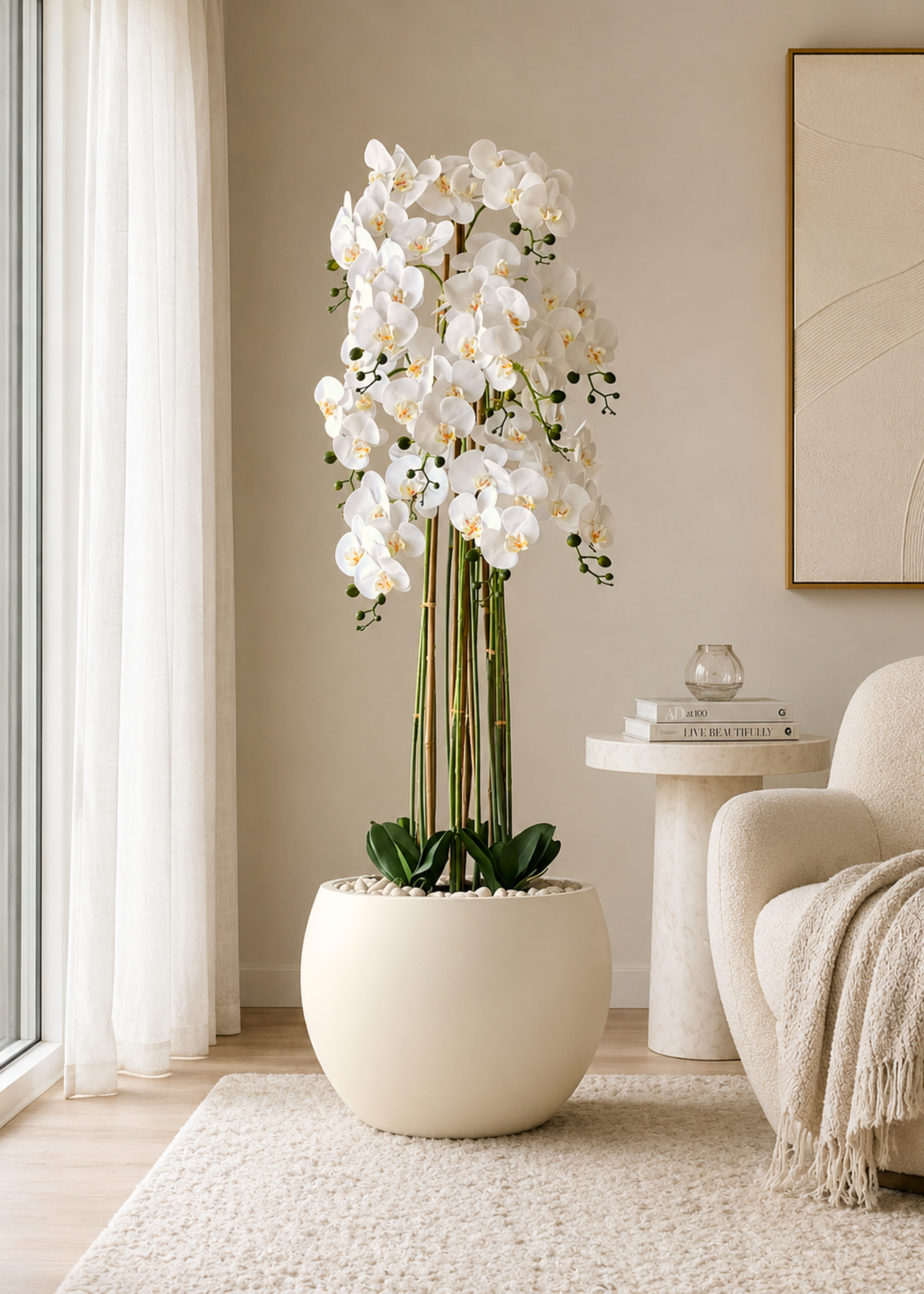 Artificial White Orchid Bloom Plant - 5 Feet