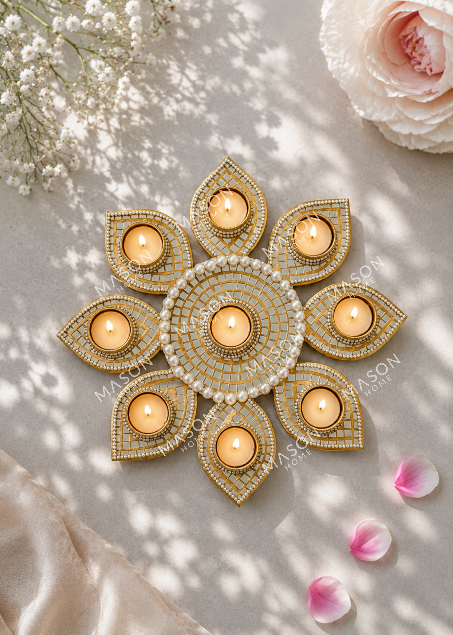 Festive Mirror Bloom Diya Rangoli