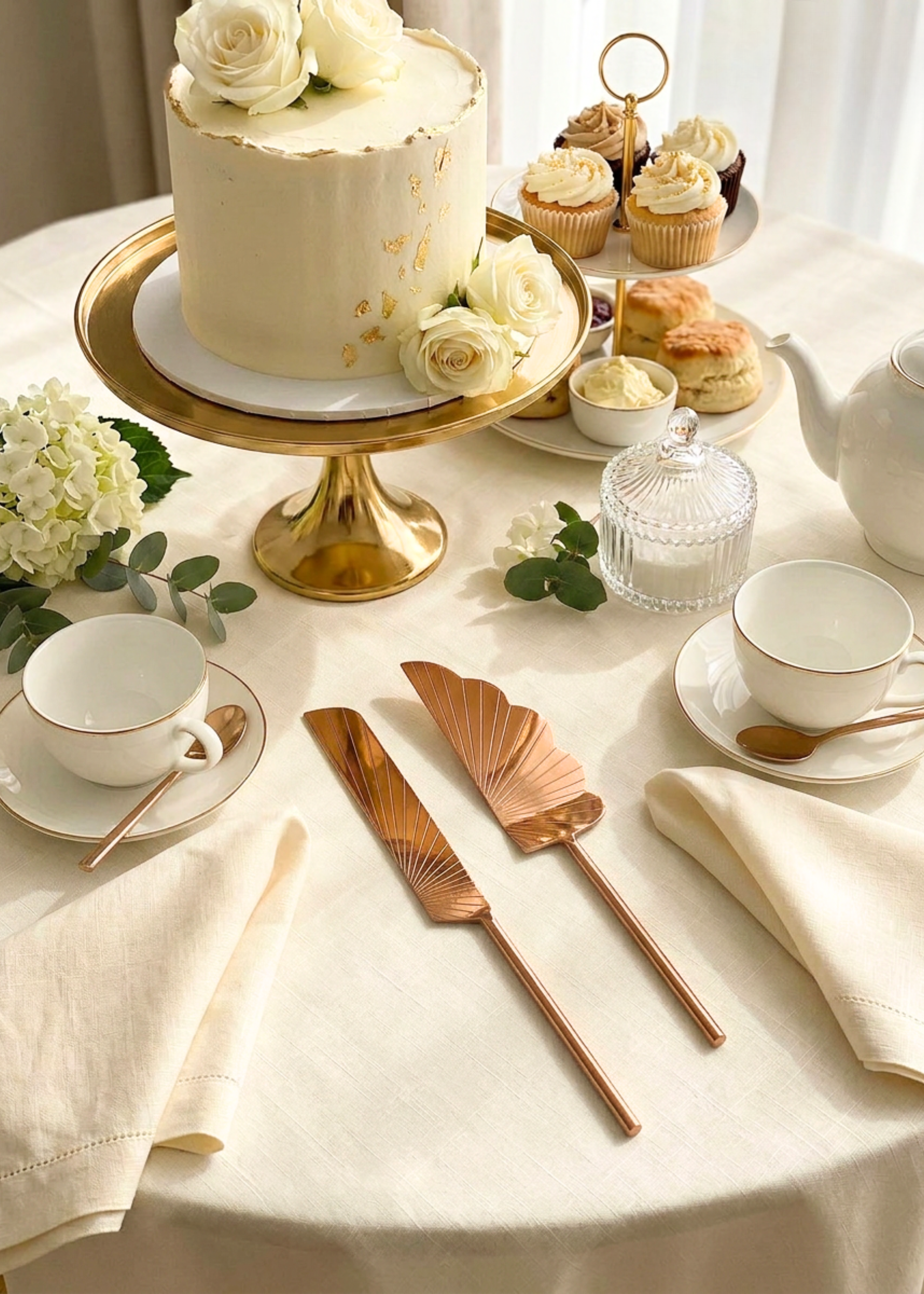 Luna Cake Knife And Server - Rose Gold