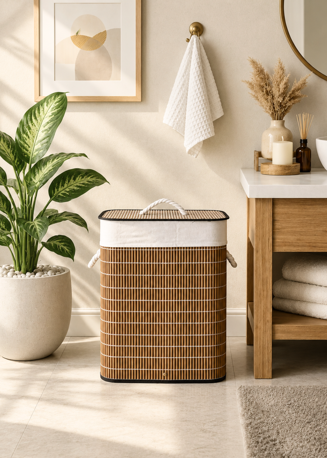 Baskora Laundry  Basket - White &amp; Brown