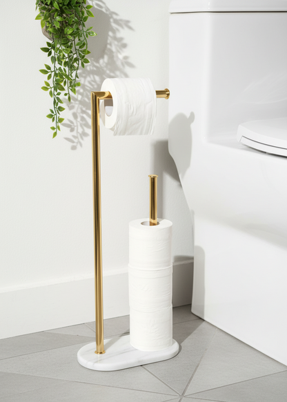 Melrose Toilet Roll Holder - White and Gold