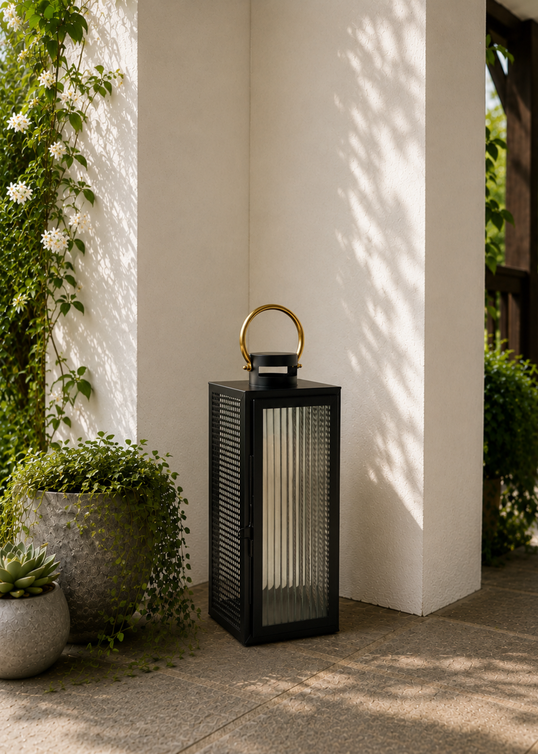 Vellora Black &amp; Gold Lantern - Medium