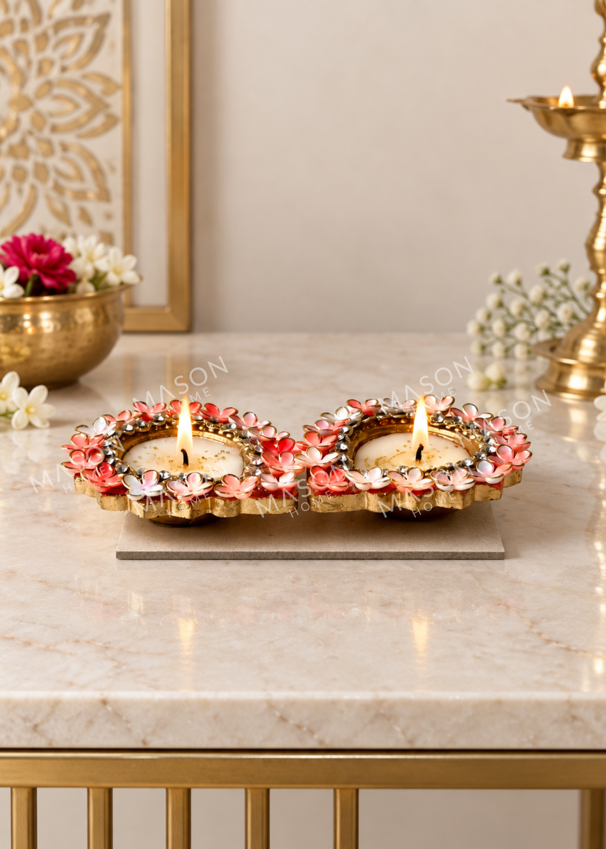 Handmade Clay Rustic Floral Diya - Set of 2