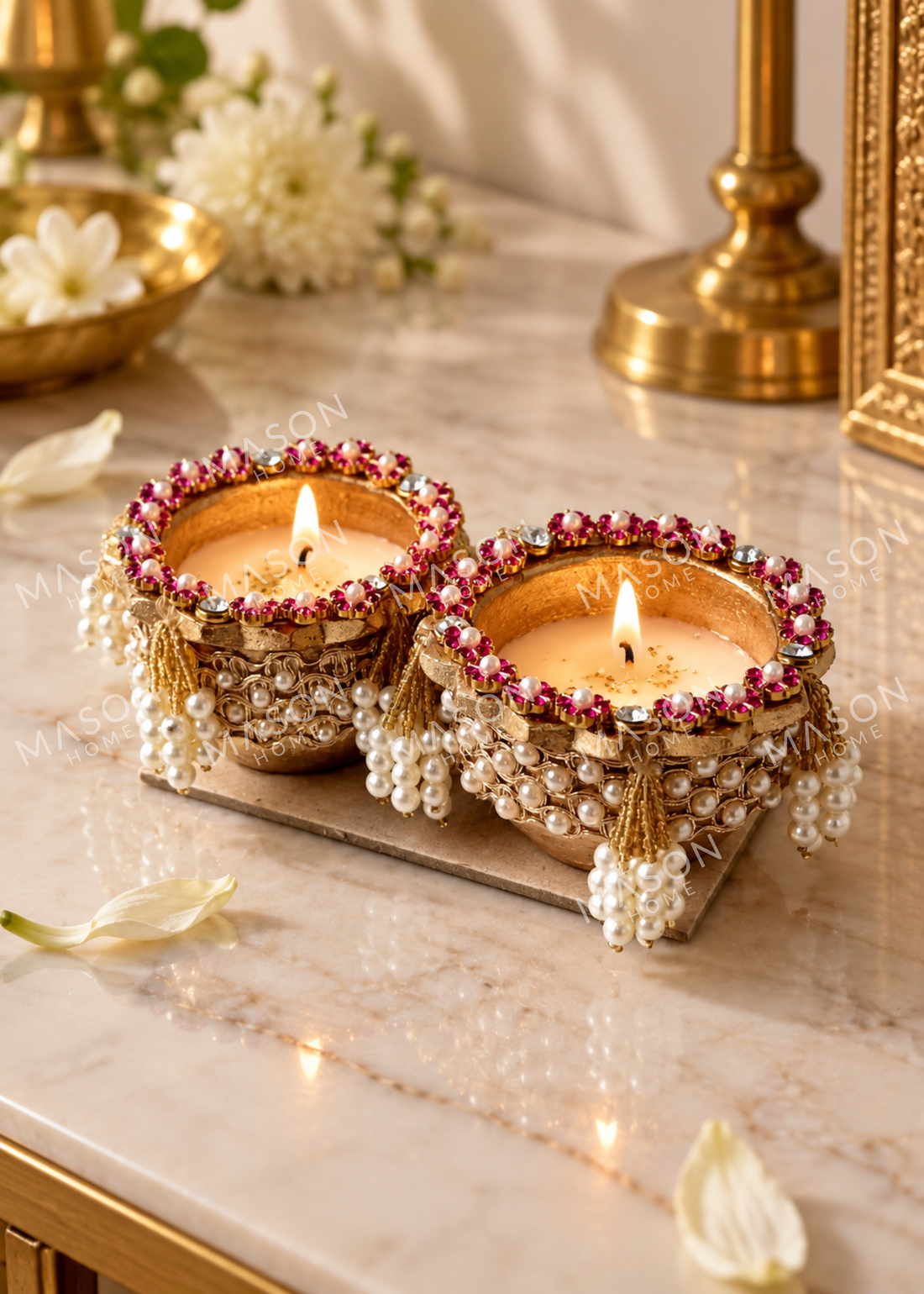 Handmade Rustic Rooh Pearl Diya - Set of 2