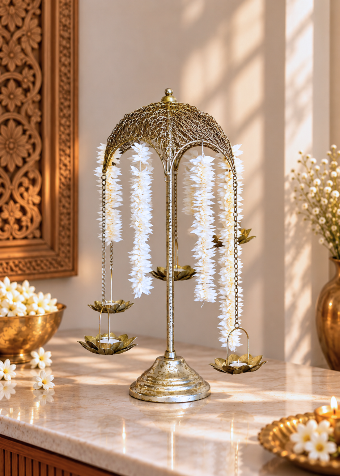 Antique Lotus Diya Stand - Big