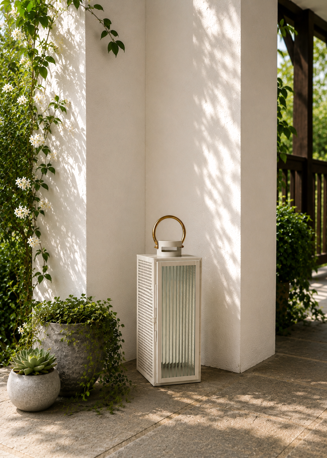 Vellora Beige &amp; Gold Lantern - Medium