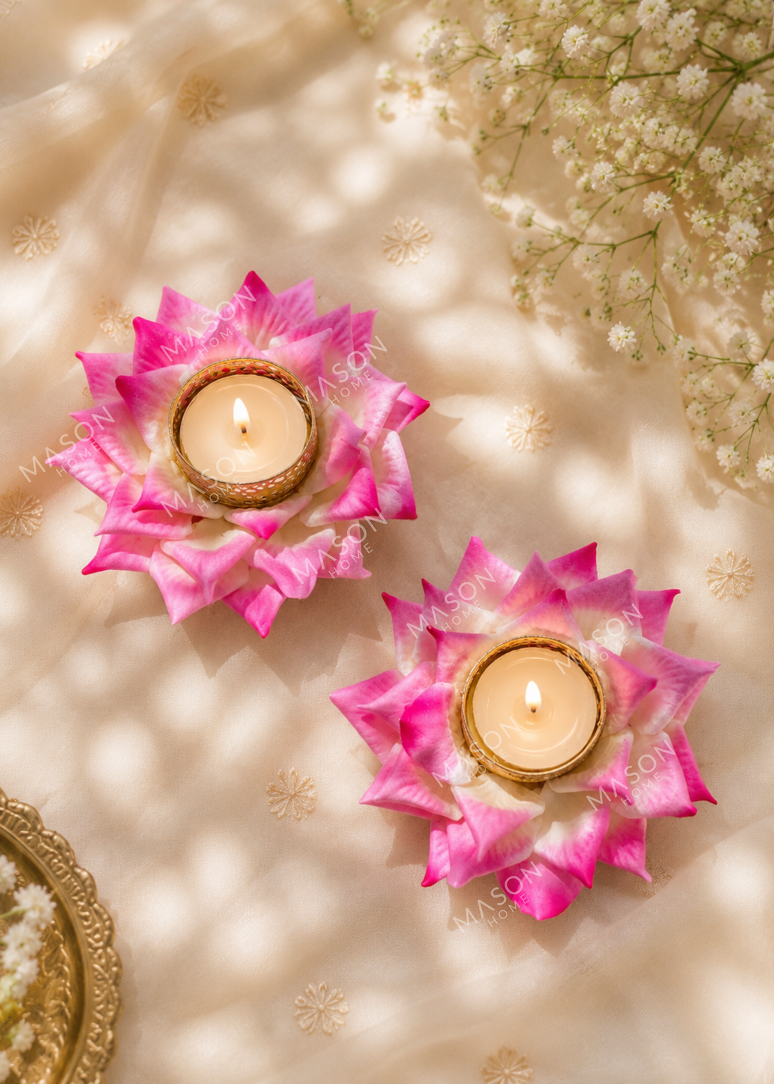 Festive Lotus Bloom Diya - Pink (Set of 2)