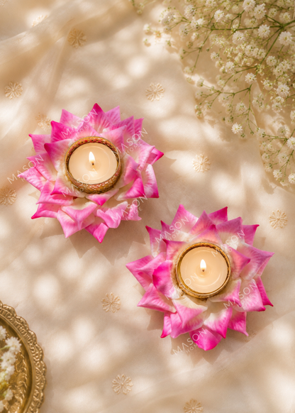 Festive Lotus Bloom Diya - Pink (Set of 2)