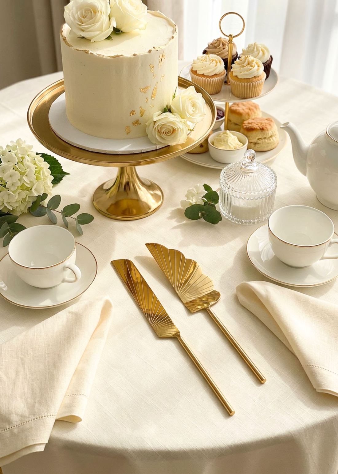 Luna Cake Knife And Server - Gold