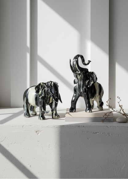 Monochrome Onyx Elephants - Set of 2