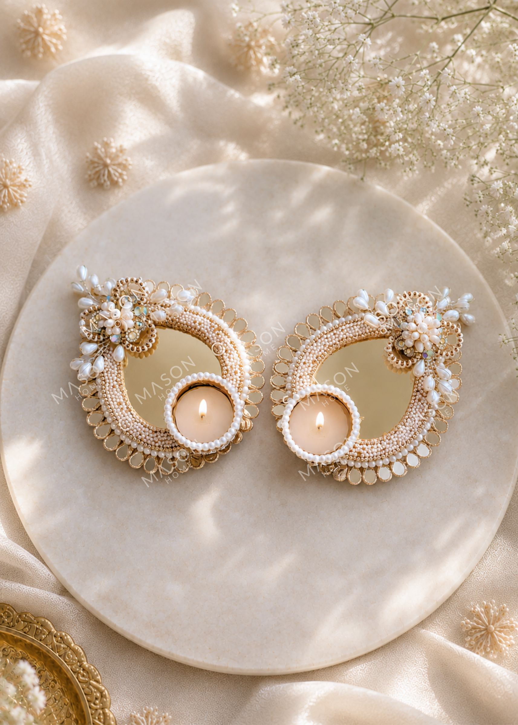 Festive Mirror Paisley Diya - Set of 2