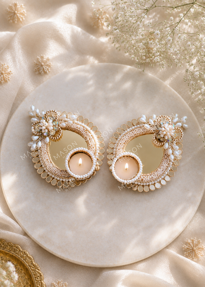 Festive Mirror Paisley Diya - Set of 2