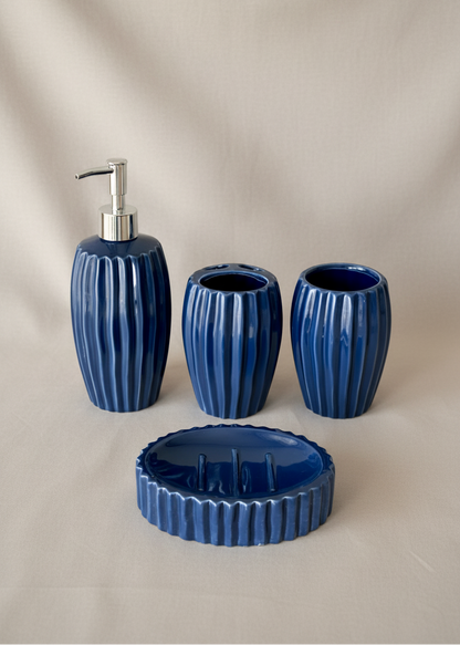 Ribbed Ceramic Bathroom Set - Blue