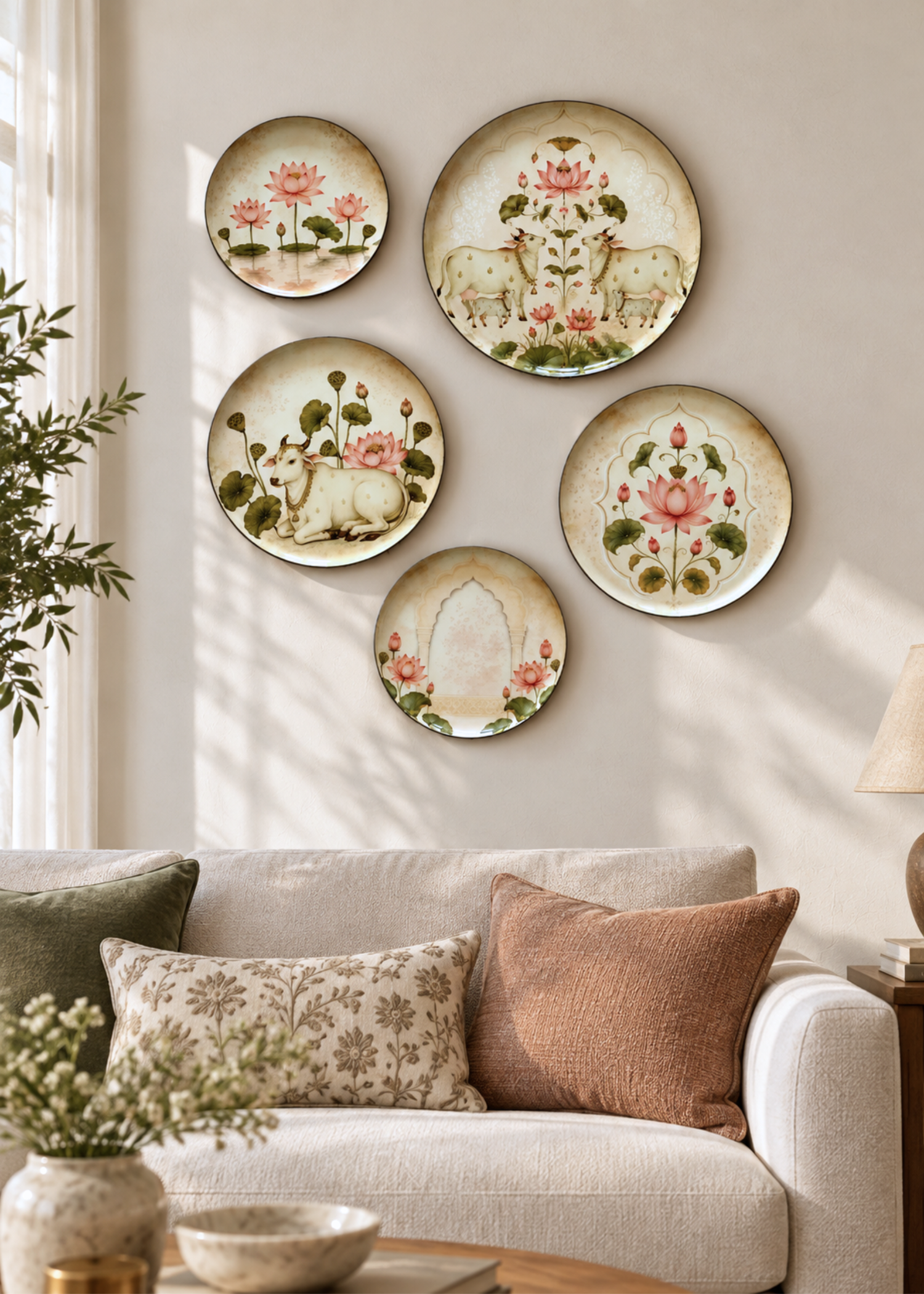 Lotus Pichwai Wall Plates (Set of 5)