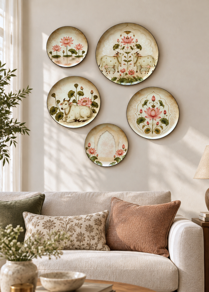 Lotus Pichwai Wall Plates (Set of 5)
