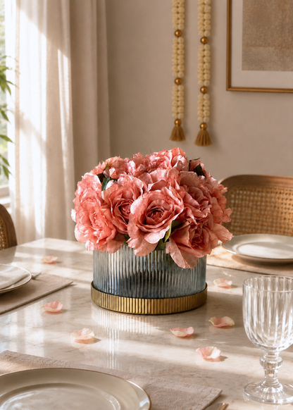 Fluted Glass Gold Vase - Wide