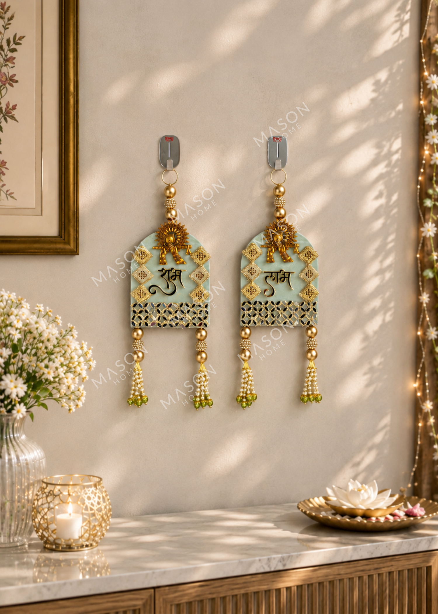 Festive Bansuri Shubh Labh Latkan - Mint Green