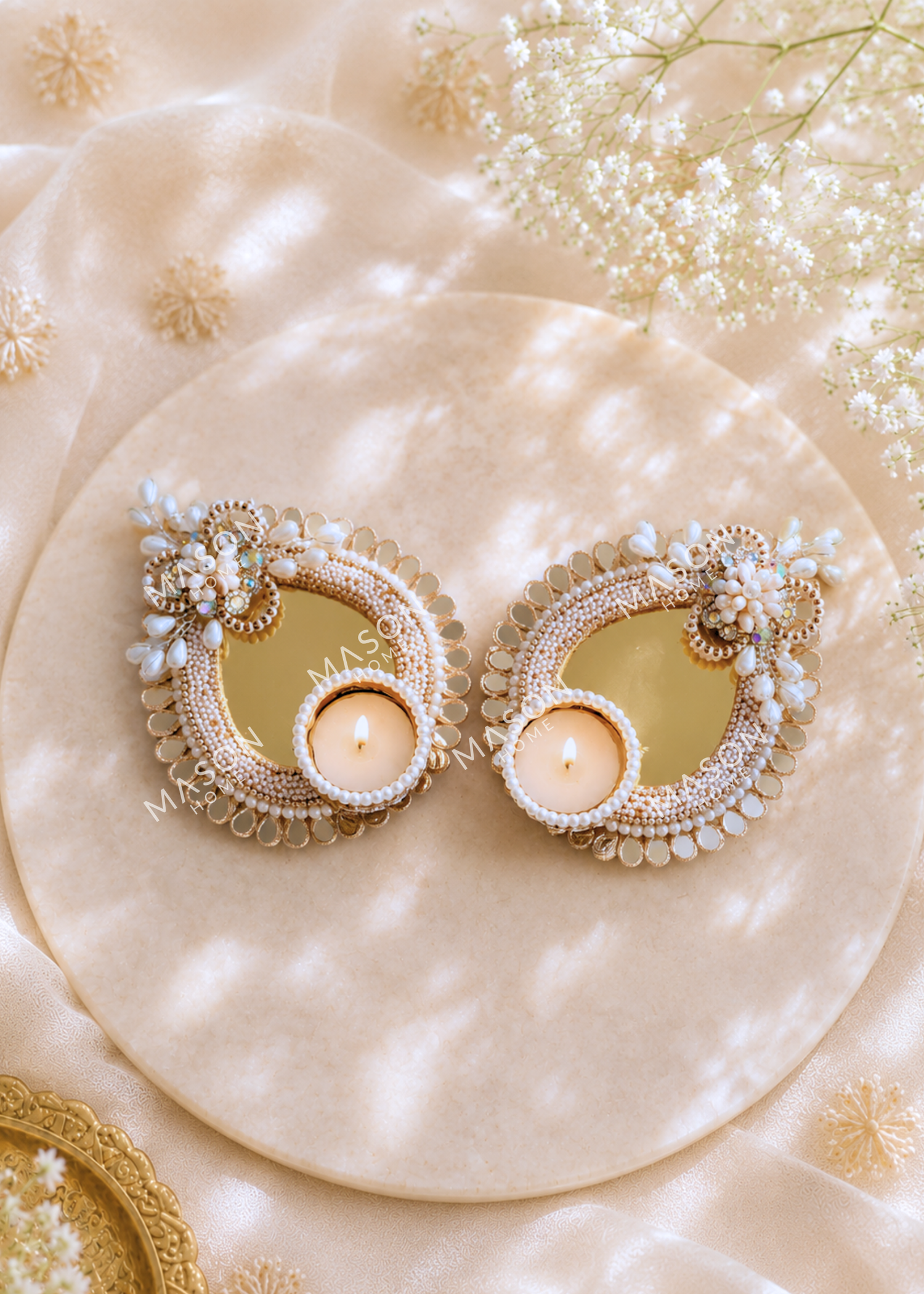 Festive Mirror Paisley Diya - Set of 2
