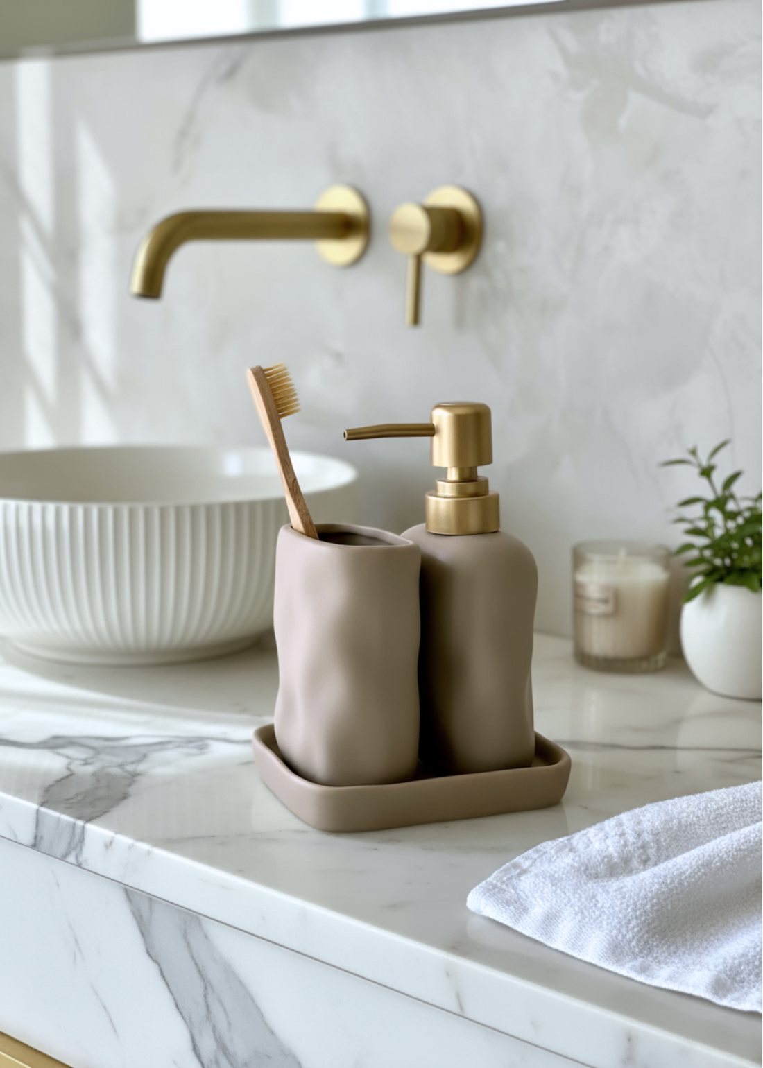 Lucent Bathroom Set - (Set of 3) Beige