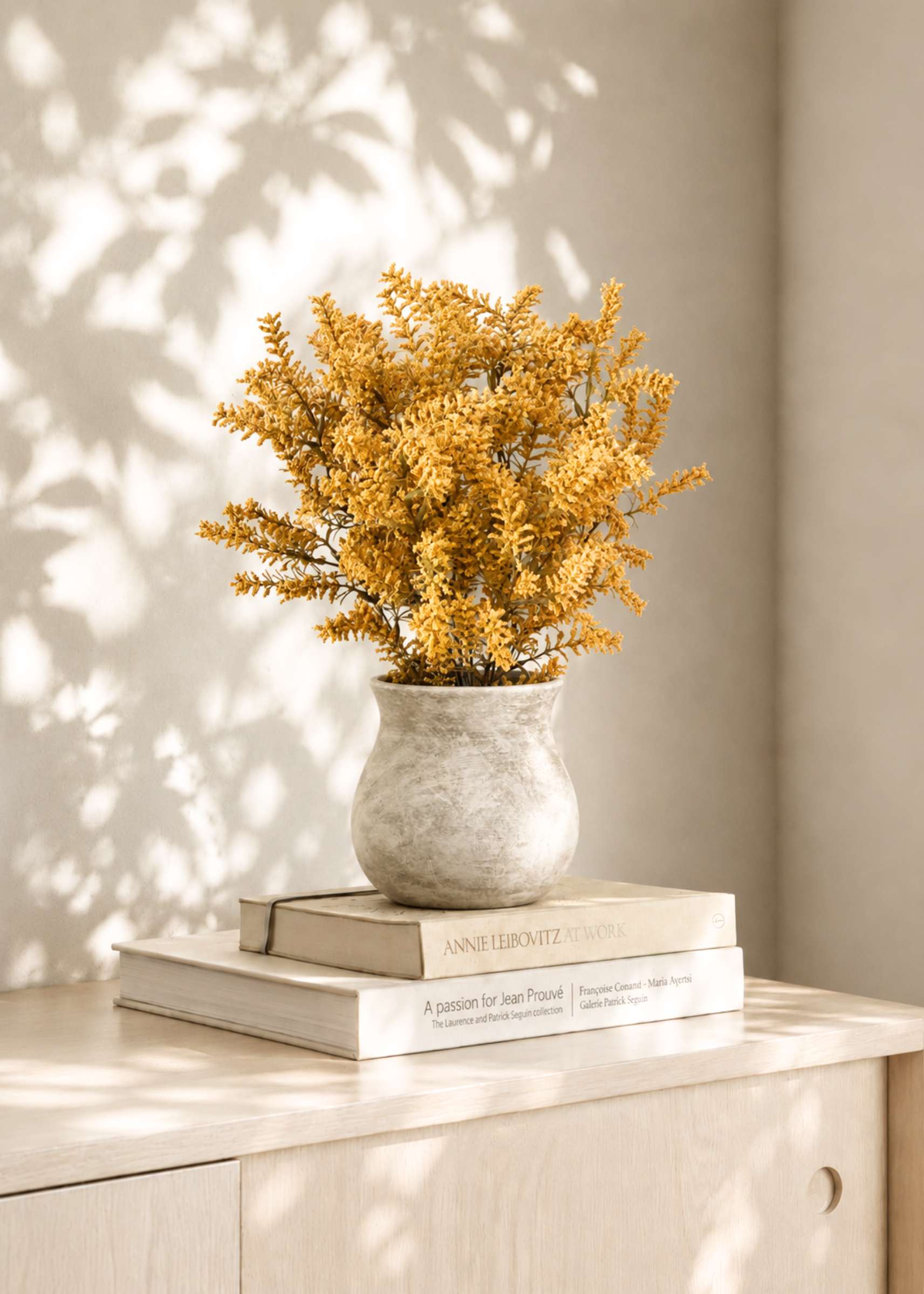 Artificial Heather Bush with Ceramic Vase - 1.3 Feet