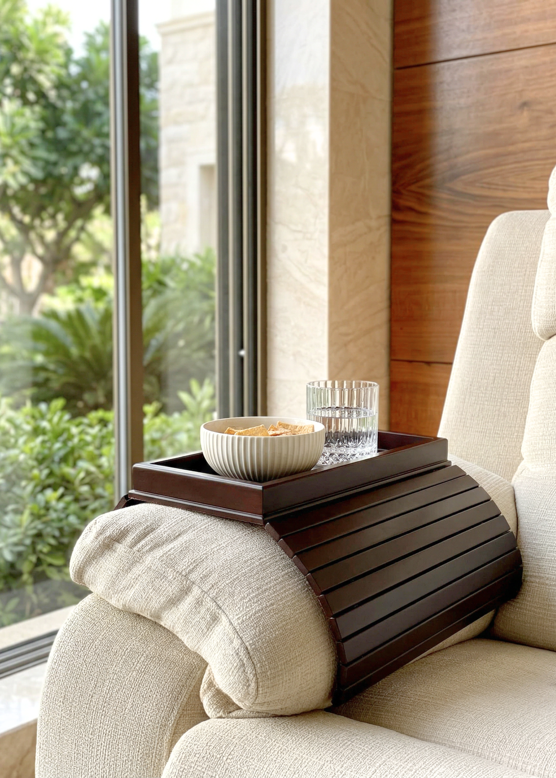 Sofa Armrest Tray - Walnut