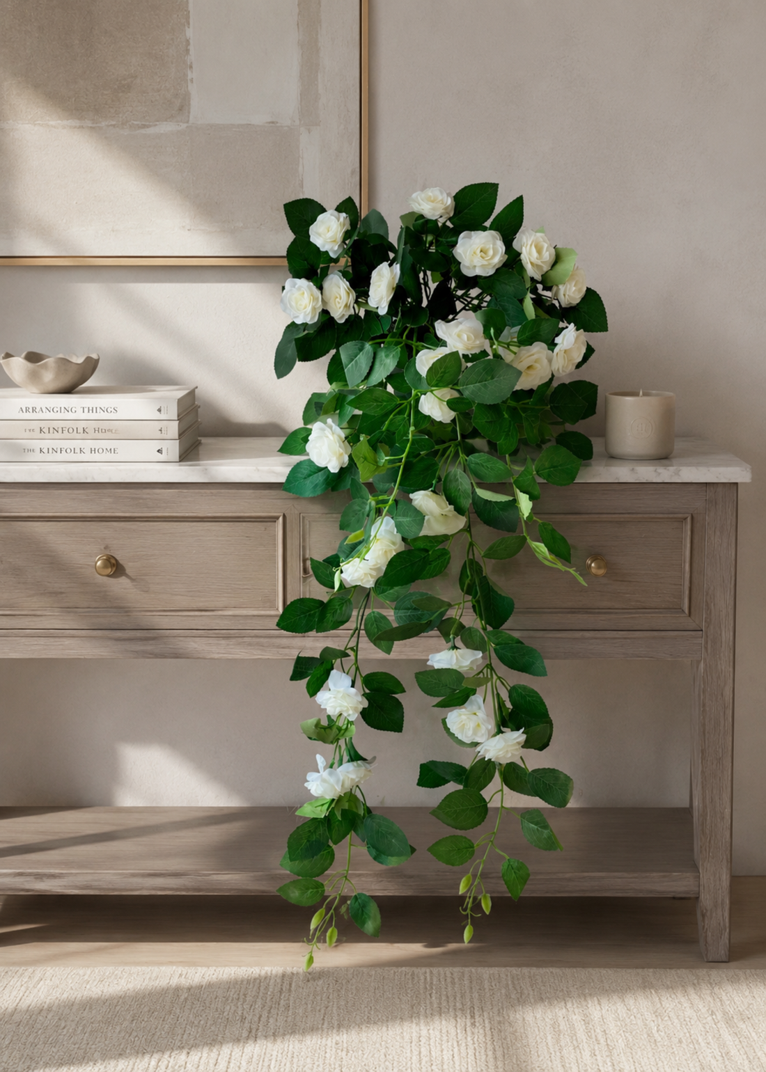 Artificial Trailing Rose Vine Plant - White