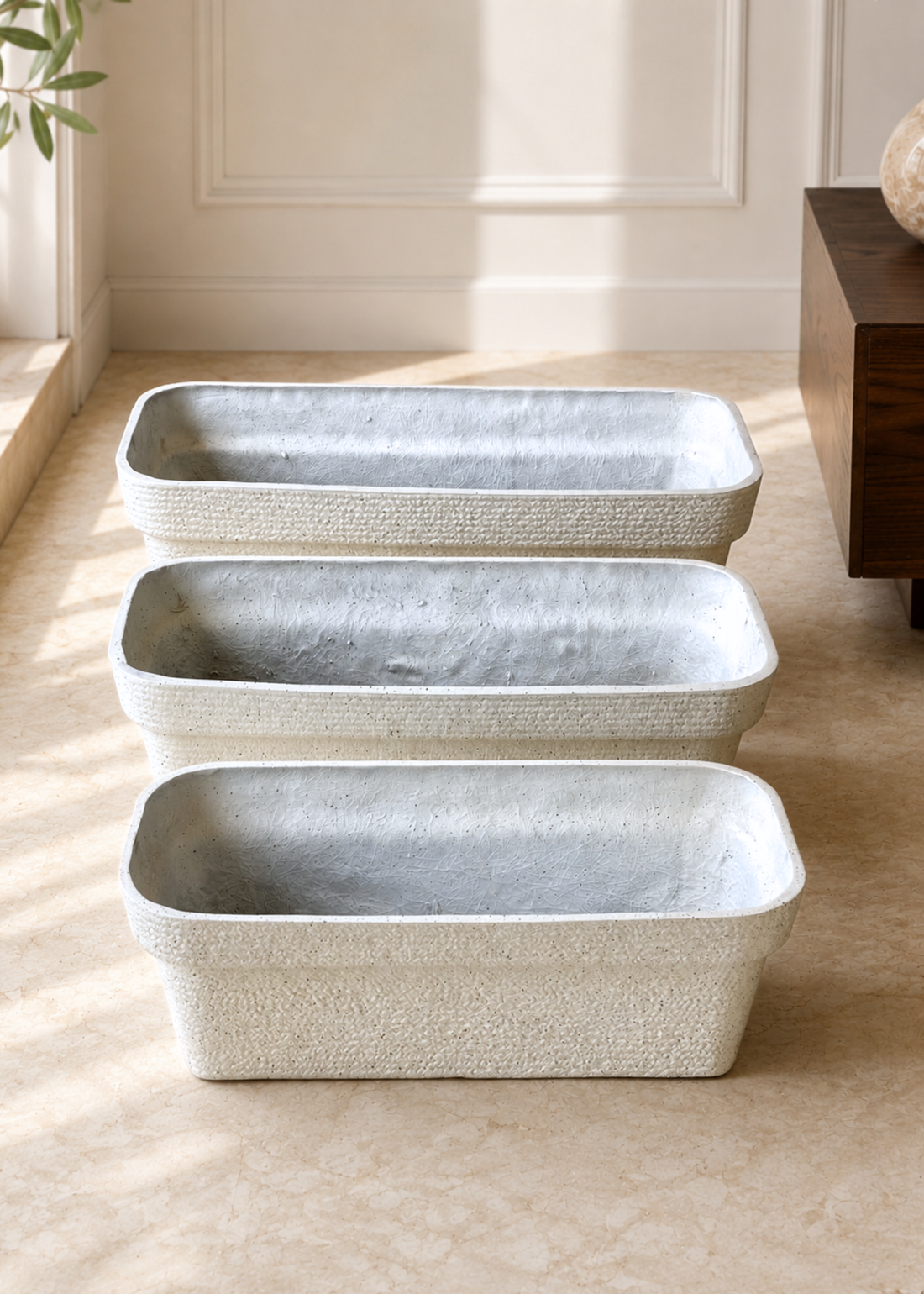 Cavon Rectangle Planters - Ivory