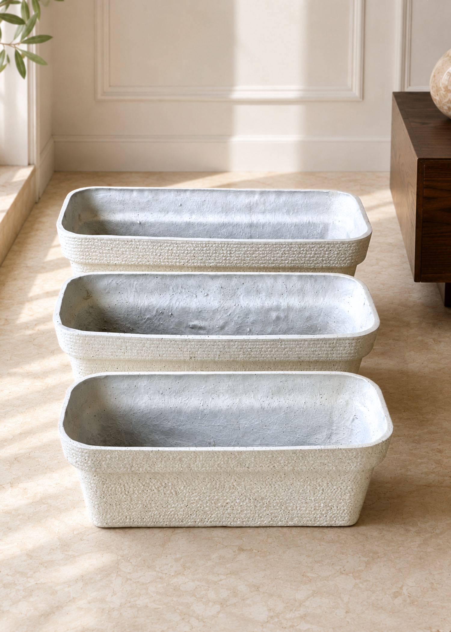 Cavon Rectangle Planters - Ivory