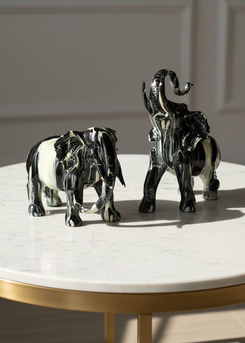 Monochrome Onyx Elephants - Set of 2