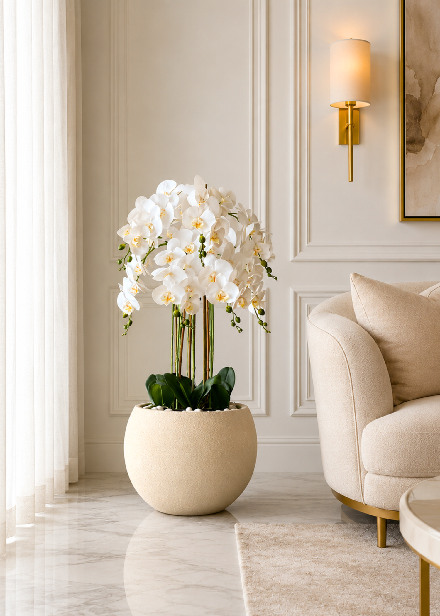 Artificial White Orchid Bloom Plant - 3 Feet