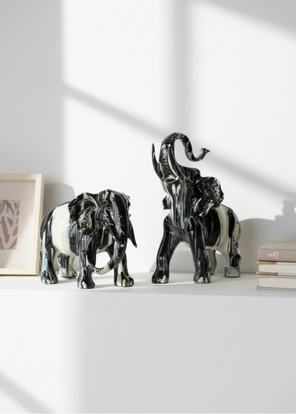 Monochrome Onyx Elephants - Set of 2